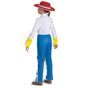 Child wearing a costume with a red hat, white shirt, blue pants, and yellow arm bands on a white background