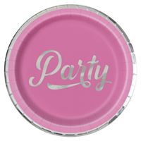 Pink party plate with silver 'Party' text
