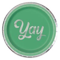 Green circular object with 'Yay' text on a white background