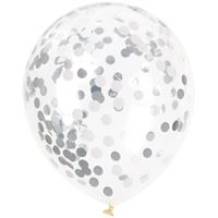 Silver Foil Confetti Filled 12" Clear Latex Balloons  6ct