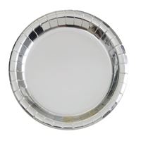 Silver metallic plate on a white background
