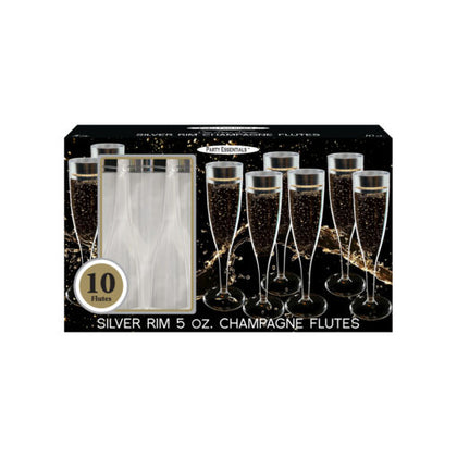Silver Rim Champagne Glasses 10ct