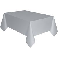 Silver Solid Rectangular Plastic Table Cover  54" x 108"