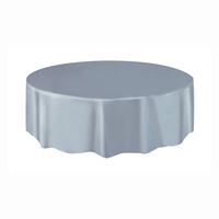 Silver Solid Round Plastic Table Cover  84"