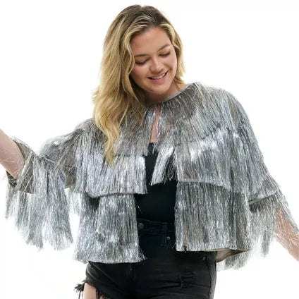 Size Silver Tinsel Fringe Jacket