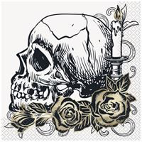 Skull with roses and a candle on a white background