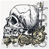 Skull with roses and a candle on a white background