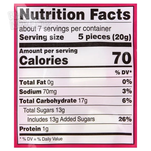 Nutrition facts label for a food product with serving size, calories, and nutritional content.