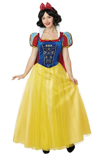 Person wearing a Snow White costume on a white background