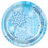 Round paper plate with snowflake pattern on a white background