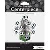 Soccer-themed mini cascade centerpiece packaging with soccer ball design on a white background.