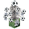 Decorative centerpiece with soccer balls and stars on a white background