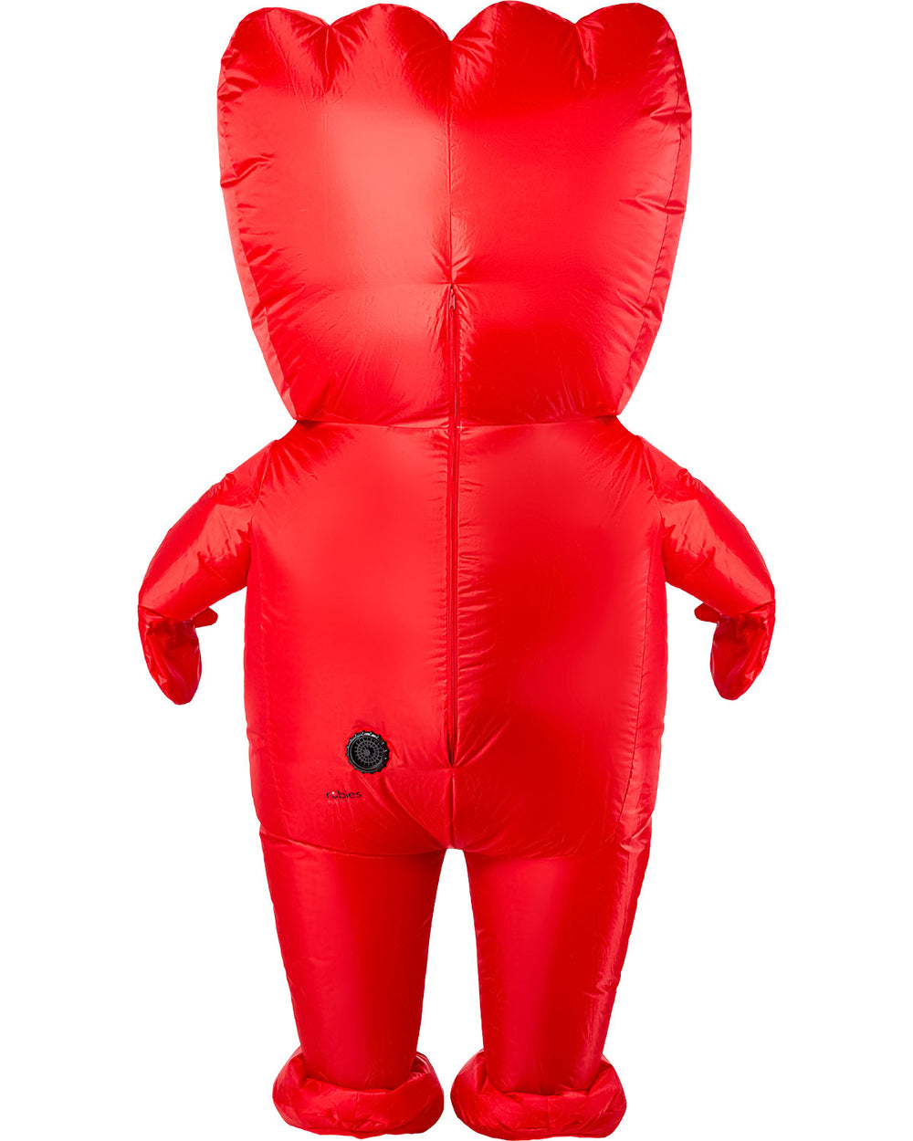 Red inflatable bear costume on a white background