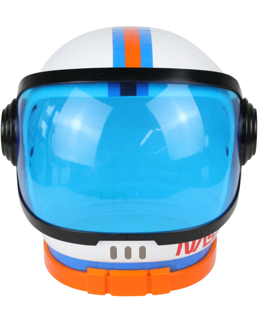 Colorful astronaut helmet with blue visor on a white background