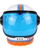 Colorful astronaut helmet with blue visor on a white background