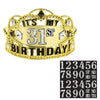 Gold crown with 'It's My 31st Birthday!' text and number stickers on a white background