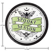 Circular decorative sign with 'Spooky Season' text and Halloween-themed illustrations, with measurements indicated.