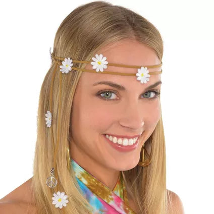 Sport cute festival fashion with our Festival Flower Headband! This groovy hair accessory features a suede cord with fabric daisy accents and peace sign charms that hang from each end. With an adjustable hook-and-loop closure, this hippie headband is a great accessory to a chic festival outfit or 60s costume! Festival Flower Headband measures 26in long, and fits most teens and adults.
