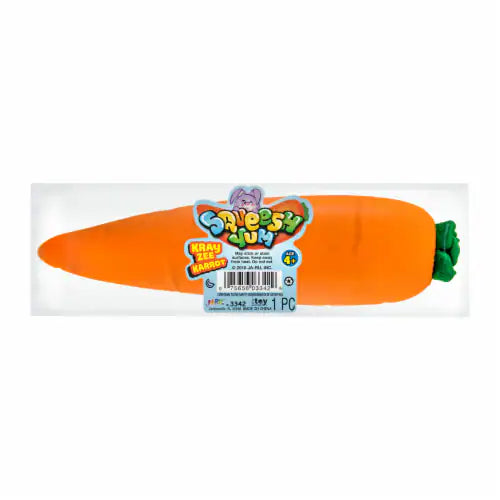 Carrot-shaped toy with packaging on a white background