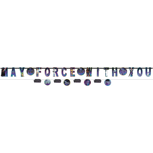 Decorative banner with 'May the Force be with you' text and Star Wars-themed graphics on a white background.