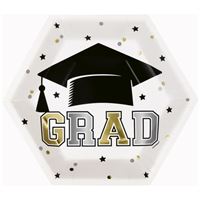 Starry Graduation "Grad" Hexagon Shaped 9.25" Plates  8ct - Foil Stamping