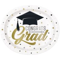 Graduation-themed paper plate with 'Congrats Grad' text and cap design.