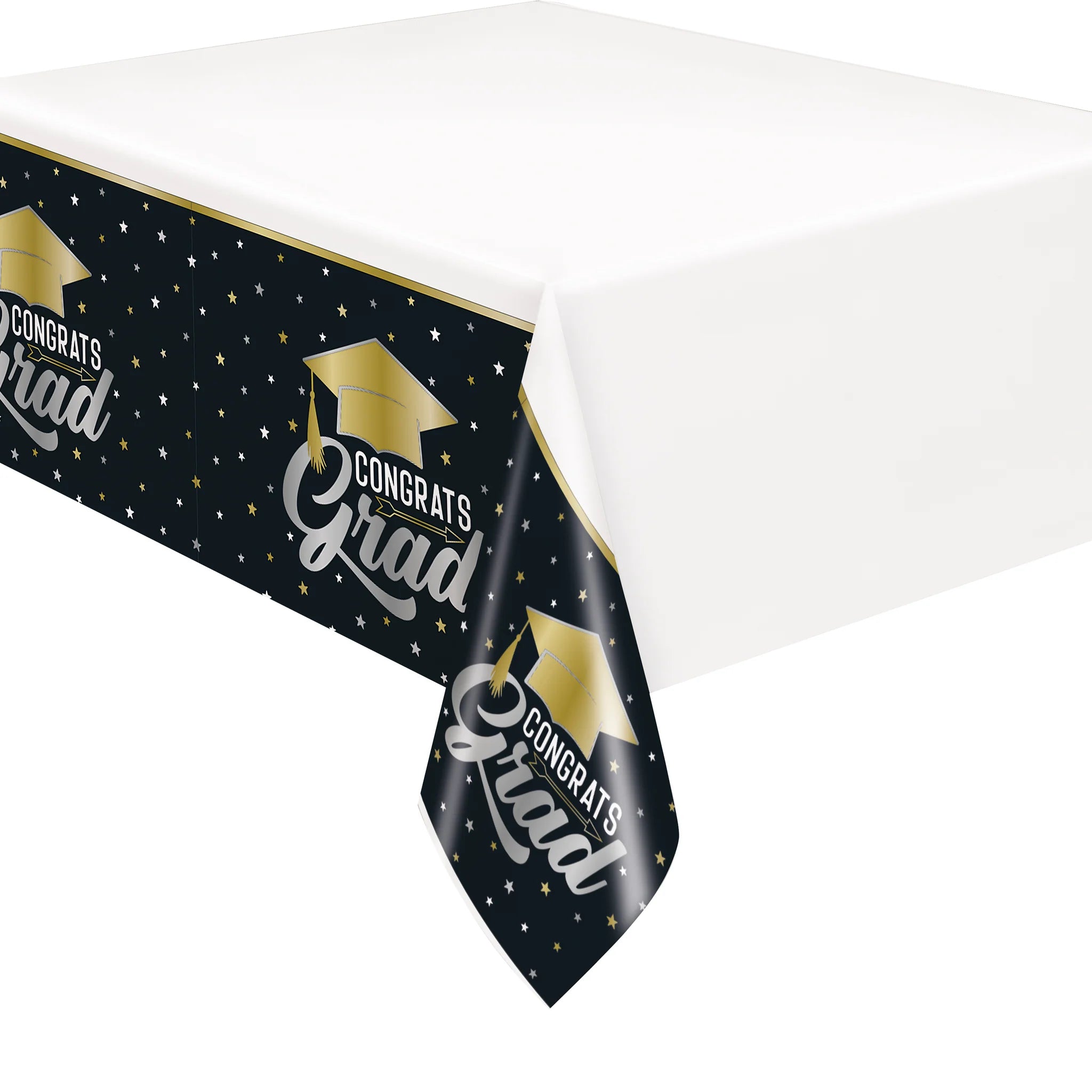 Stars & Caps Graduation Rectangular Plastic Table Cover