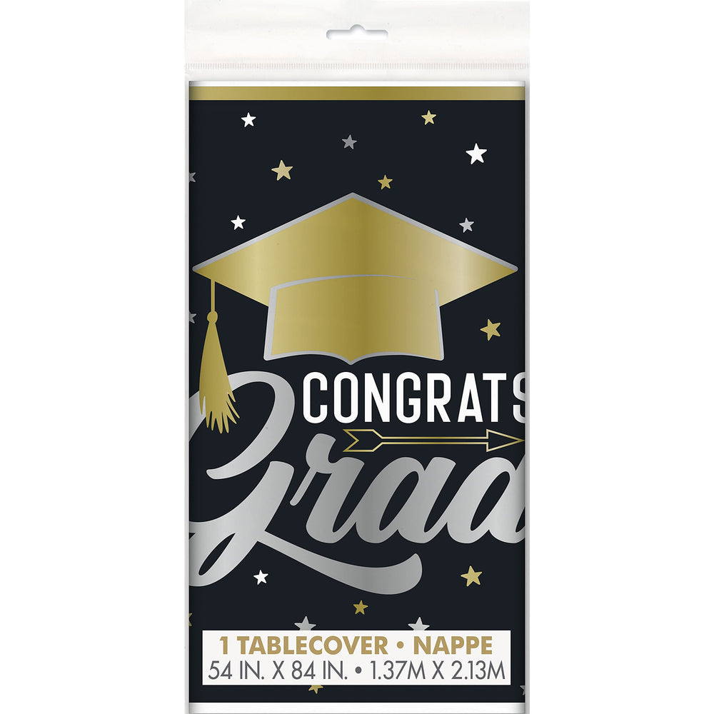 Stars & Caps Graduation Rectangular Plastic Table Cover