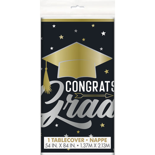 Stars & Caps Graduation Rectangular Plastic Table Cover