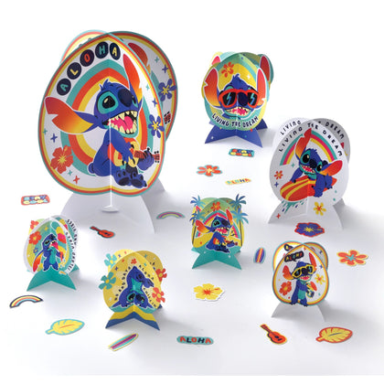 Colorful party supplies featuring cartoon character on a white background