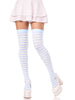 Striped Light Blue & White Nylon Thigh Highs