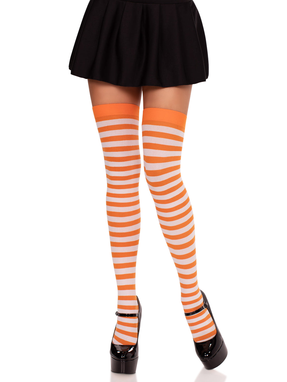 Striped Orange & White Nylon Thigh Highs