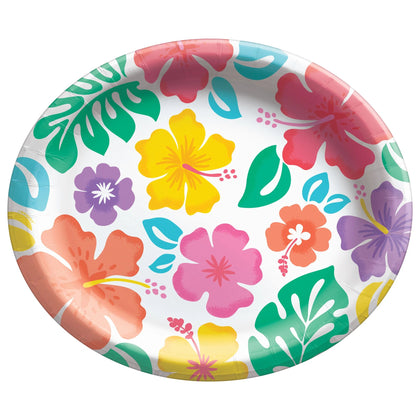 Summer Hibiscus 12in Oval Paper Plates 20ct