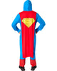 Superman costume with red and blue design on a white background