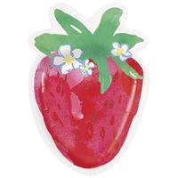 Cartoon strawberry with green leaves and flowers on a white background