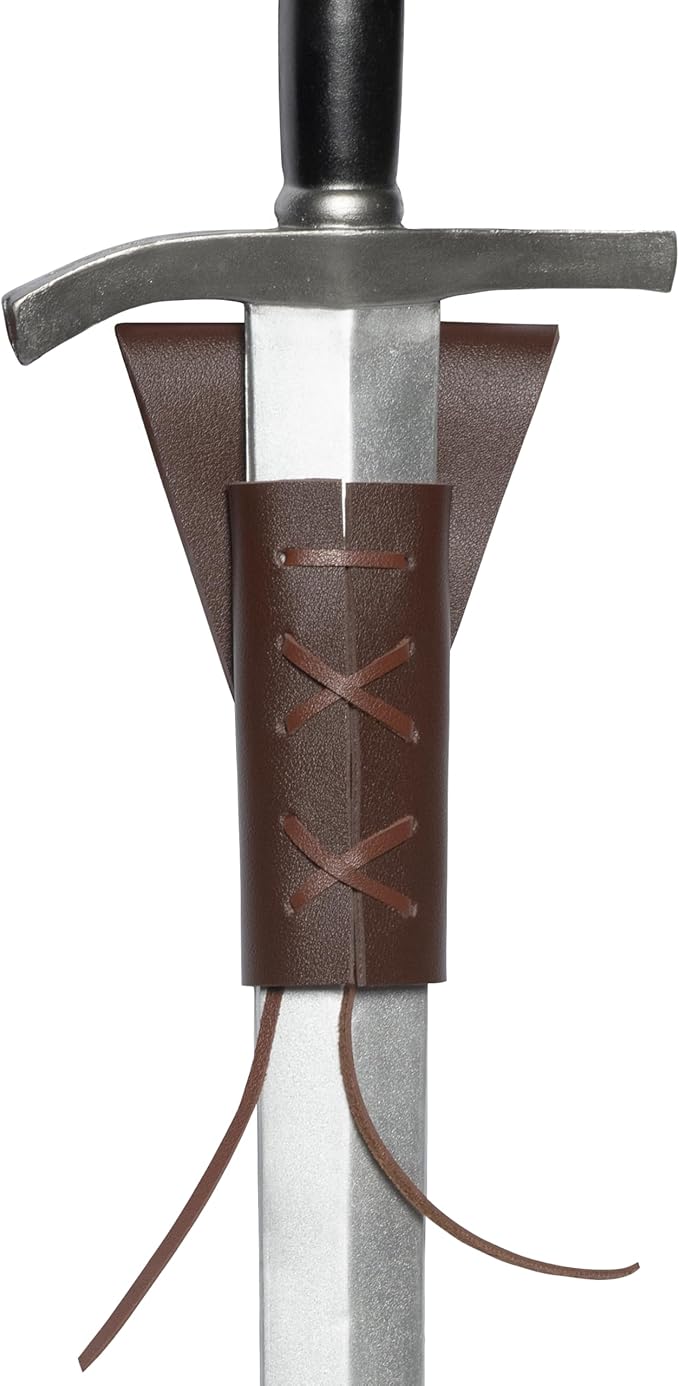 Sword with a brown leather sheath on a white background