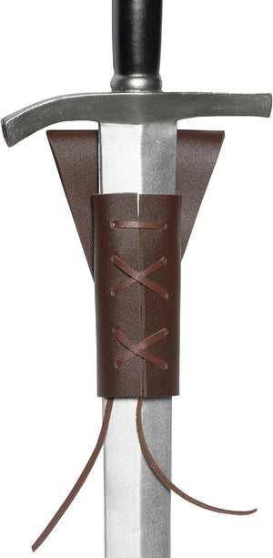 Sword with a brown leather sheath on a white background