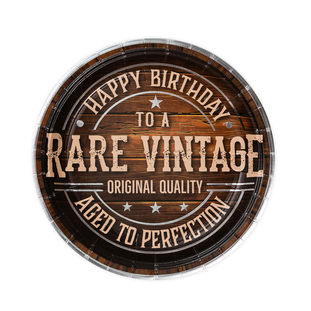 Round wooden-style sign with vintage-themed text on a white background