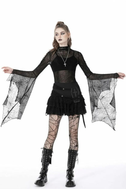 Punk Spider Mesh Exaggerated Sleeves Top | XS