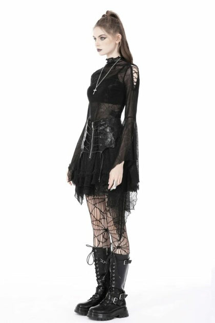 Punk Spider Mesh Exaggerated Sleeves Top | XS