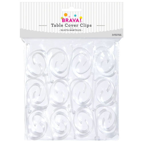 Packaged table cover clips with Brava branding on a white background