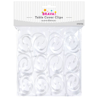 Packaged table cover clips with Brava branding on a white background