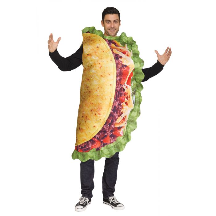 Person wearing a taco costume on a white background