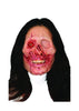 Scary mask with red eyes and black hair on a white background