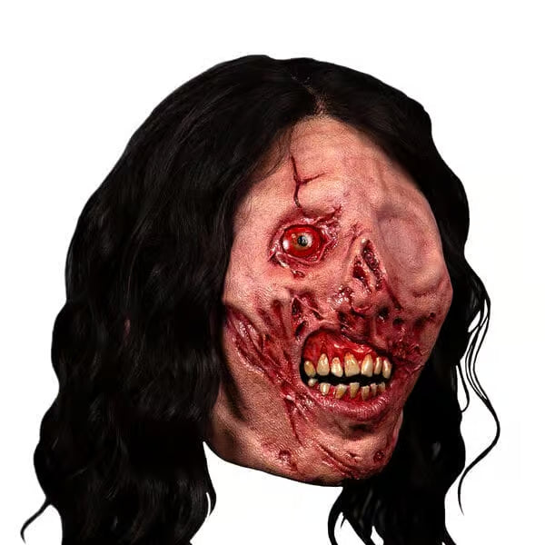 Zombie mask with detailed features on a white background