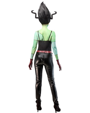 Character in a green and black outfit with a white background