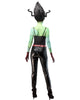 Character in a green and black outfit with a white background