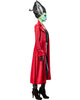 Character in a red coat with green skin and black hair on a white background