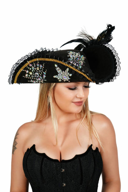 Three Point Pirate Hat with Rhinestones