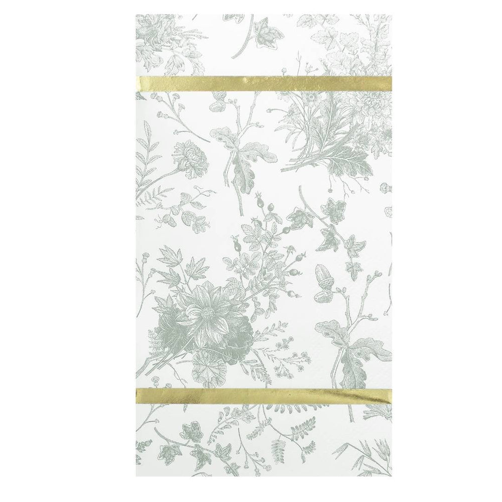 Floral patterned paper with gold stripes on a white background
